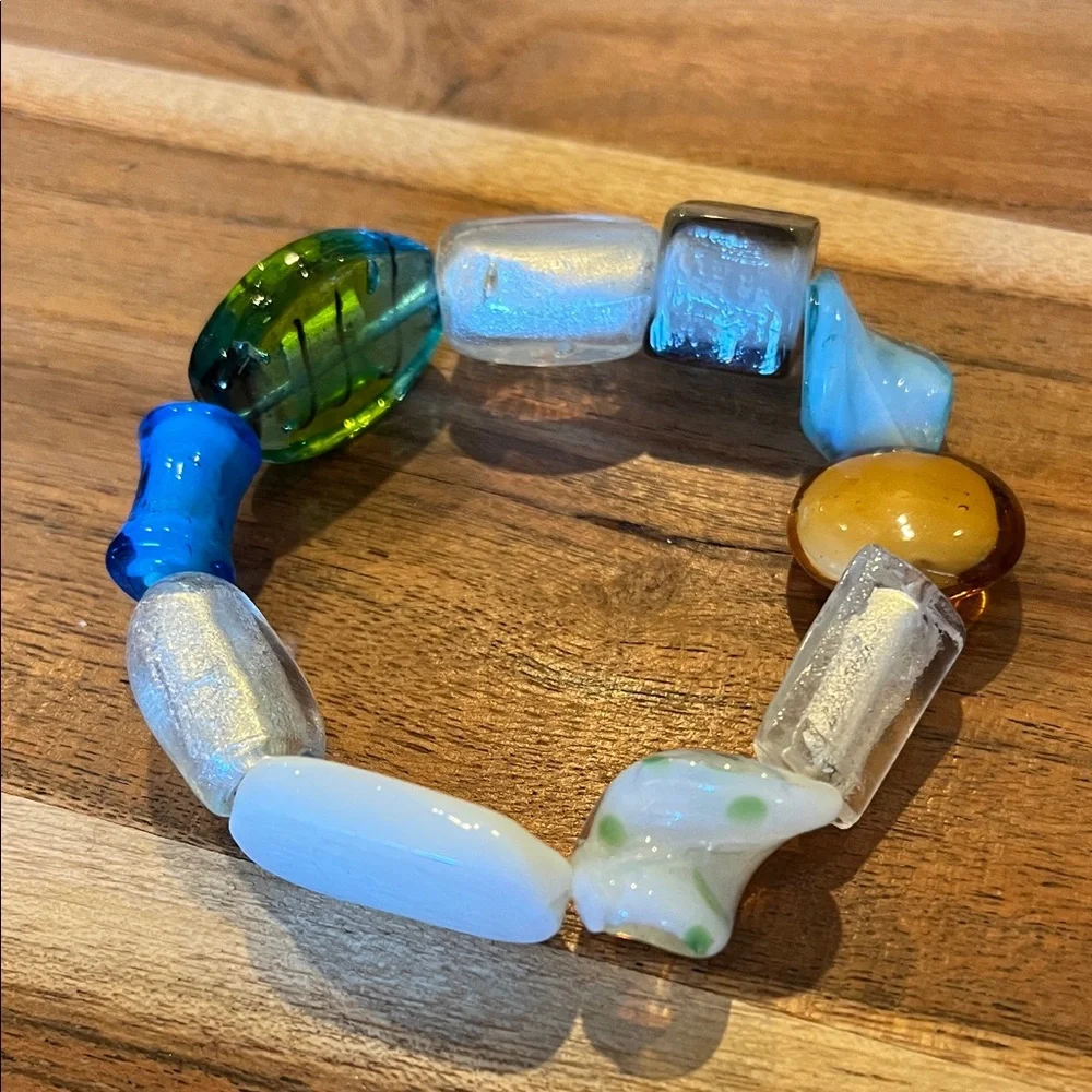Chico's Multicolor Modern Blue & Green Glass Beaded Bracelet